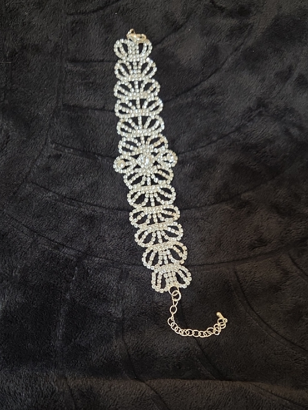 Crystal Statement Bracelet - Silver Rhinestone Lace Design